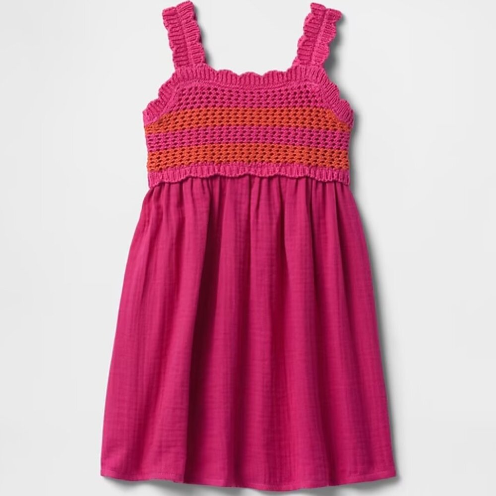 Baby Gap Toddler Crochet Dress Yoke Dress Standout Pink 2 Years $39.95